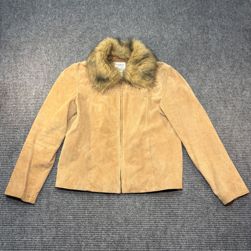 Uniform John Paul Richard Tan Suede Leather Jacket Faux Fur Collar Womens 10 P